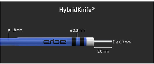 Close up of the HybridKnife® with millimeter specification